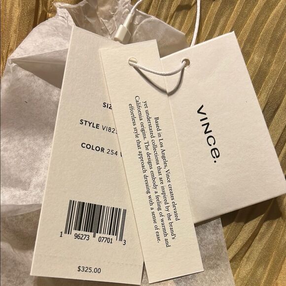 Vince SILK Yellow Pleated Blouse with Mandarin Collar - Picture 4 of 6